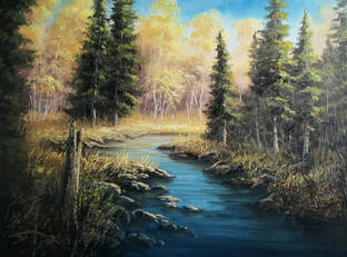 autumn river painting
