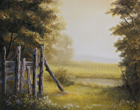 fence meadow oil Painting