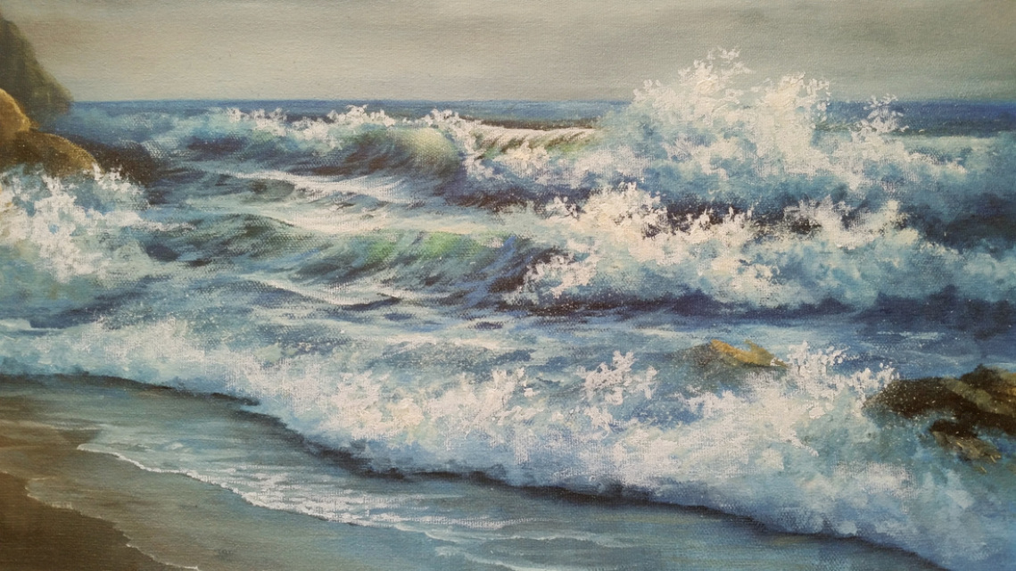 Rocky Ocean Shore Giclee Print Artist Enhanced
