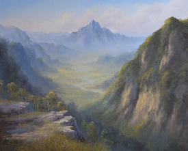 mountain valley oil painting
