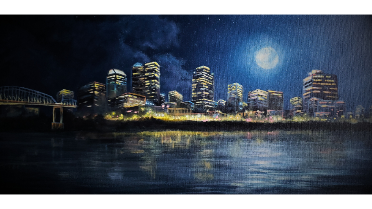 Moonlit City Painting