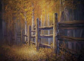 fence landscape oil Painting
