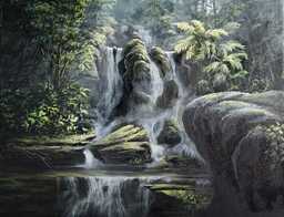 Misty Tropical Waterfall Painting