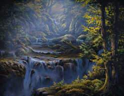 Evening Mossy Forest Painting
