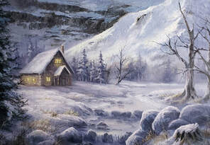 Winter cabin landscape