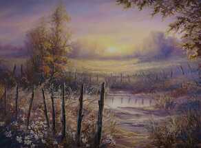 Evening Meadow Pond painting