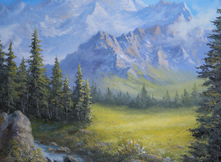 meadow mountain oil Painting